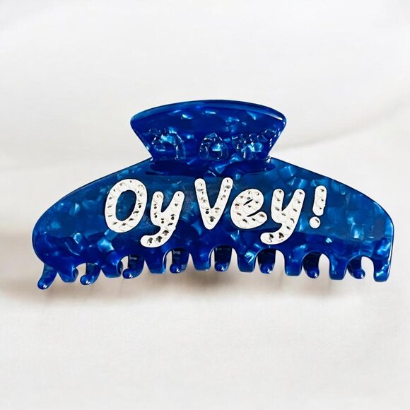 Blue “Oy Vey!” Swarovski Hair Claw Clip NWT / Sealed – Acrylic Statement Clip